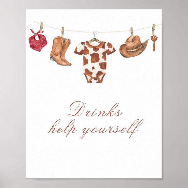 Cowboy-Baby-Party - Getränke, bedient euch Poster (Vorne)
