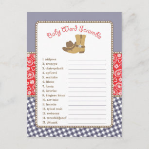 Cowboy Baby Shooter Word Scramble Game Einladungspostkarte