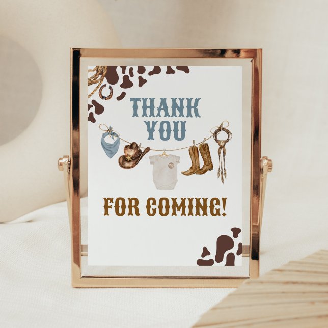Cowboy Baby Shower Danke, dass du gekommen bist Poster (Wild West Rodeo Baby Shower Thank you for Coming Sign)