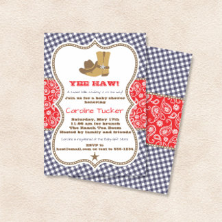 Cowboy Baby Shower Einladung Marine und Red Paisle