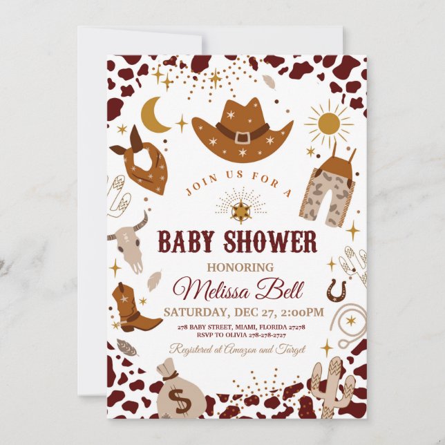 Cowboy Baby Shower Einladung Wild West Einladung (Vorderseite)