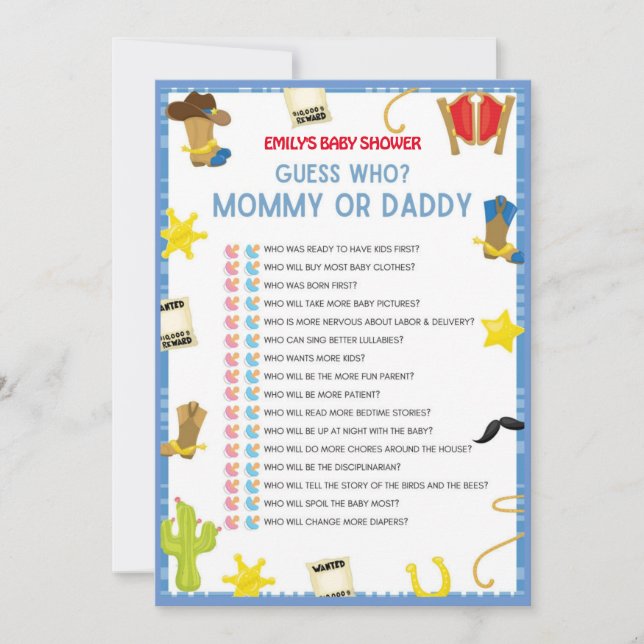 Cowboy Baby Shower Game - Einladung in 12x18 Größe (Vorderseite)