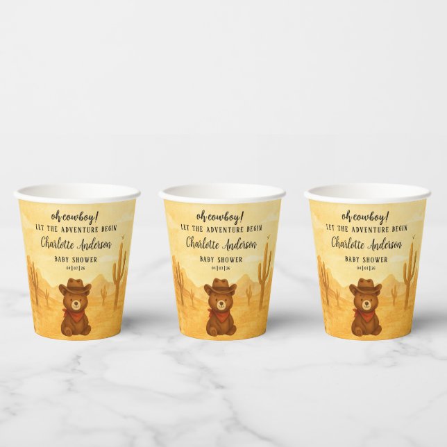 Cowboy Baby Shower Paper Cups Rustic Style Pappbecher (Multi)
