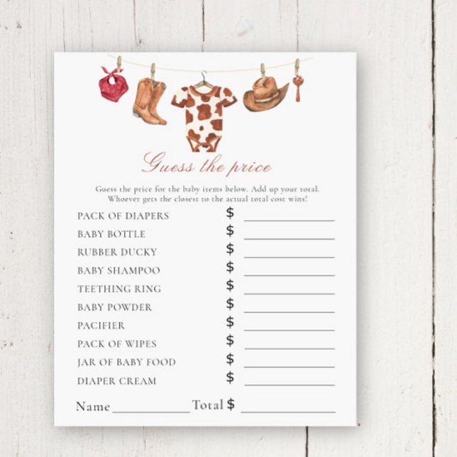 Cowboy baby shower - Price Guess Game (Von Creator hochgeladen)