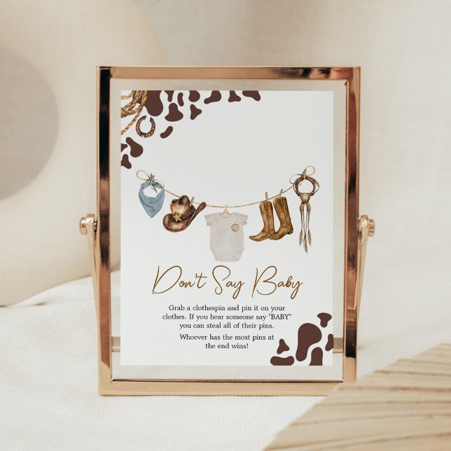 Cowboy Baby Shower Say Baby nicht Poster (Wild West Rodeo Baby Shower Don't Say Baby Sign)
