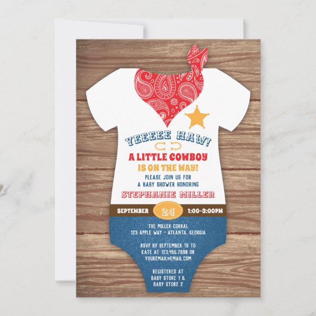 Cowboy-Babydusche, Kuh-Druck, Paisley Einladung (Vorderseite)