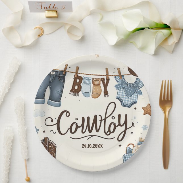 Cowboy Babydusche Papier Teller (Hochzeit)