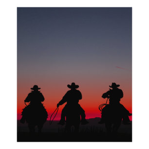 Cowboy bei Sonnenuntergang Fotodruck