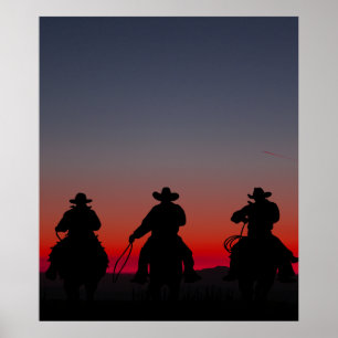Cowboy bei Sonnenuntergang Poster
