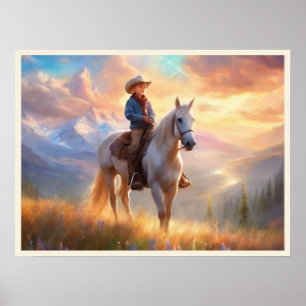 Cowboy Berggipfel Sunrise Boy's Bedroom Art Poster