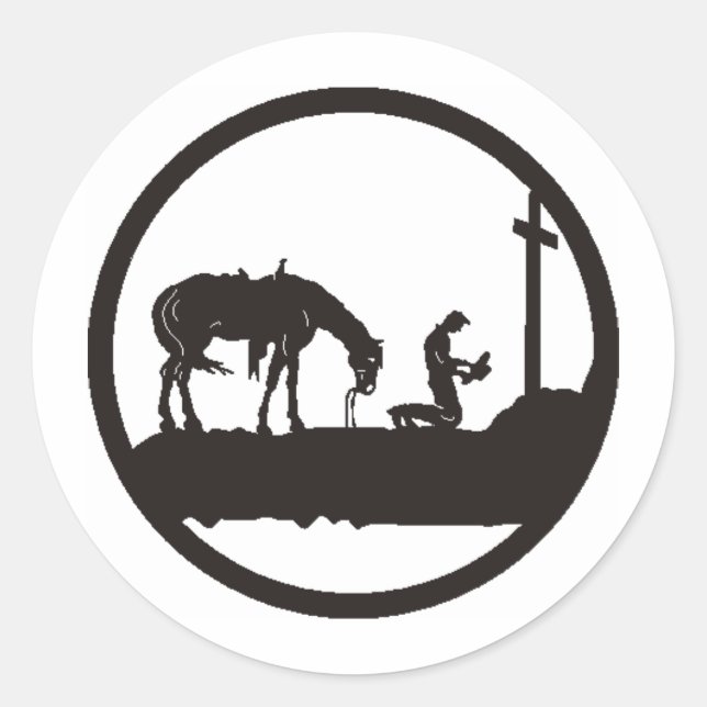 Cowboy beten runder aufkleber (Vorderseite)