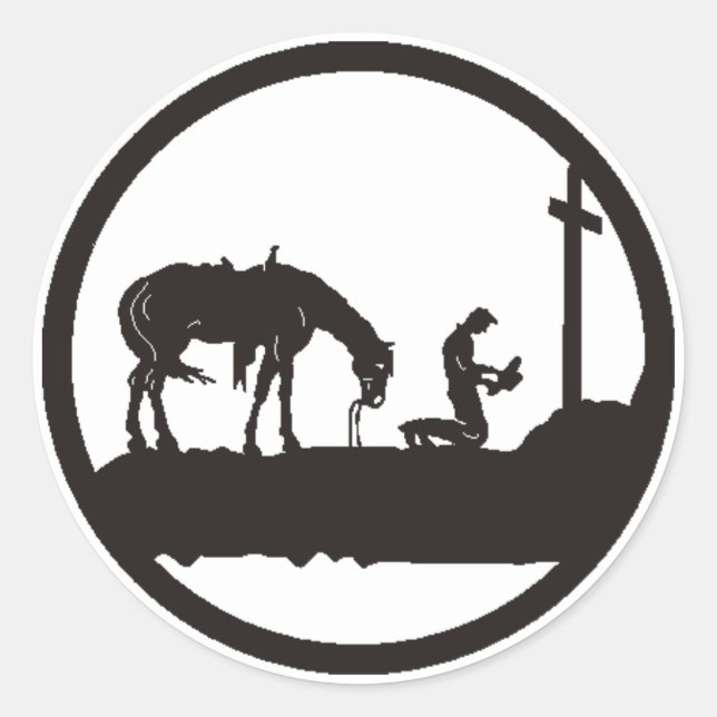Cowboy beten runder aufkleber (Vorderseite)