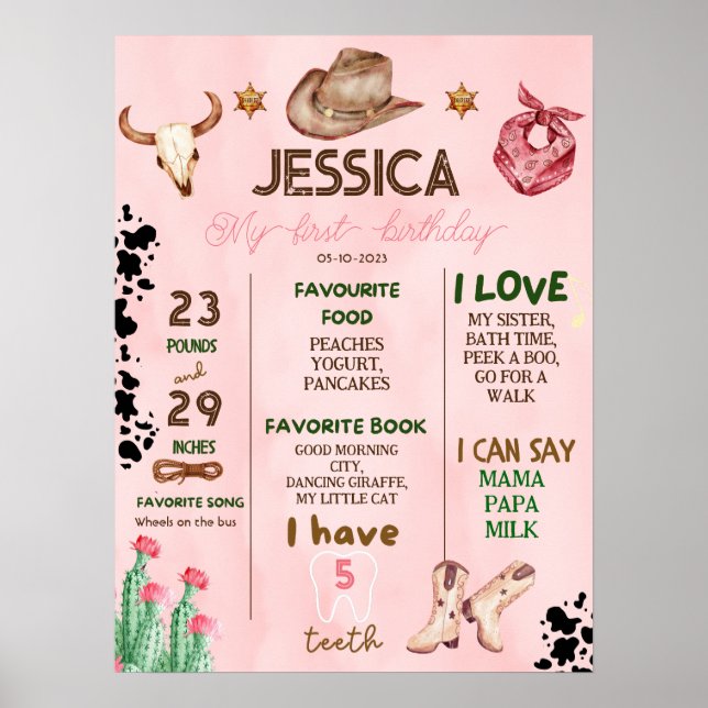 Cowboy Birthday 1. Rodeo Geburtstagsparty Poster (Vorne)