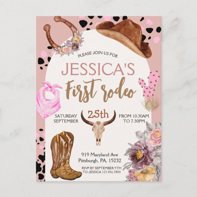 Cowboy Birthday 1. Rodeo Geburtstagsparty Postkarte (Vorderseite)