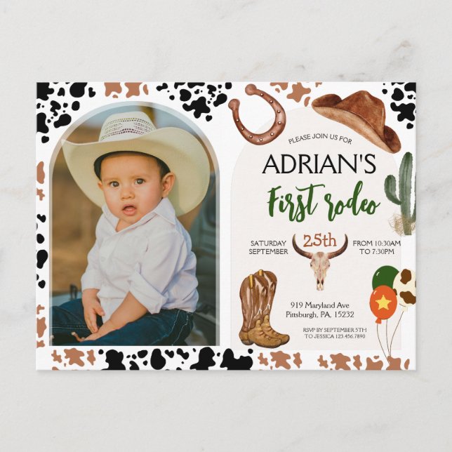 Cowboy Birthday 1. Rodeo Geburtstagsparty Postkarte (Vorderseite)