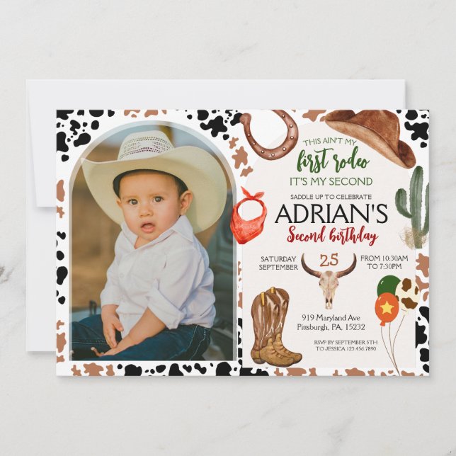 Cowboy Birthday 2. Rodeo Geburtstagsparty Einladung (Vorderseite)
