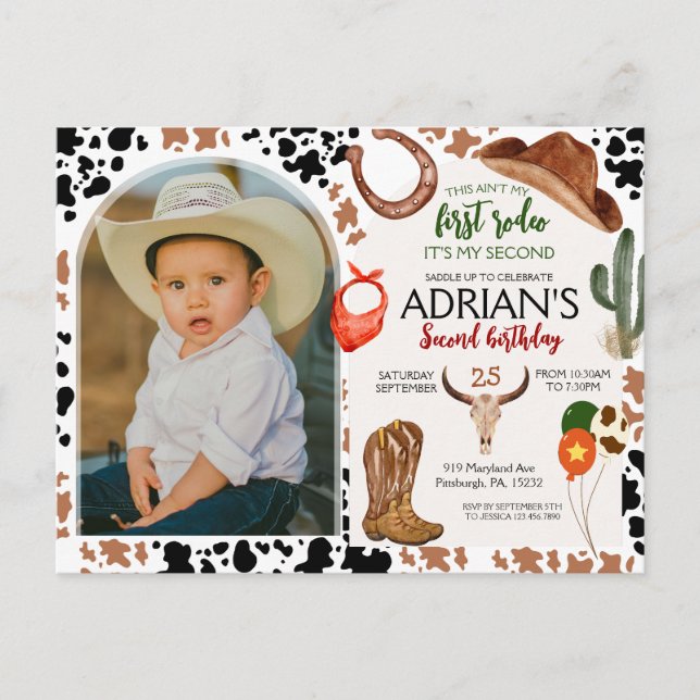 Cowboy Birthday 2. Rodeo Geburtstagsparty Postkarte (Vorderseite)