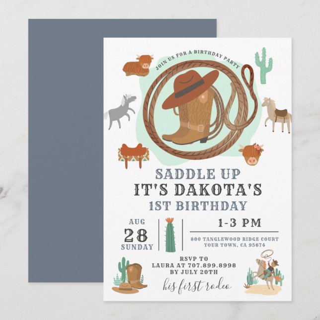 Cowboy Birthday Einladung (Vorne/Hinten)