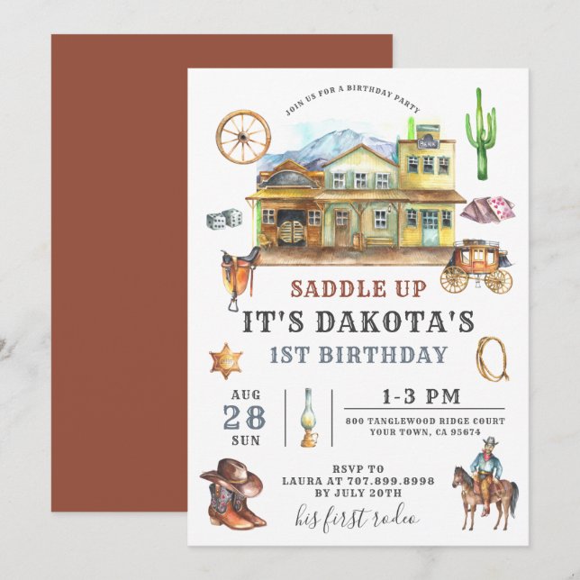 Cowboy Birthday Einladung (Vorne/Hinten)