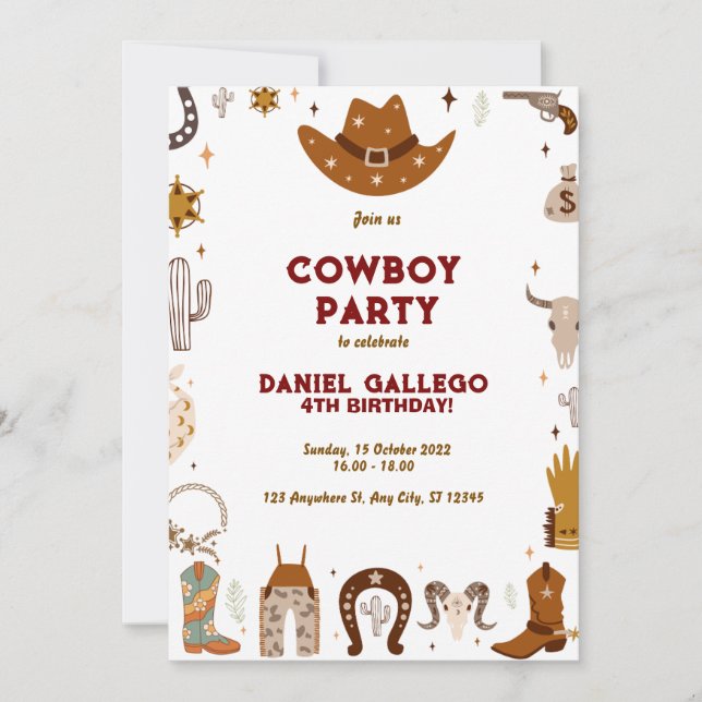 Cowboy Birthday Party Einladung (Vorderseite)
