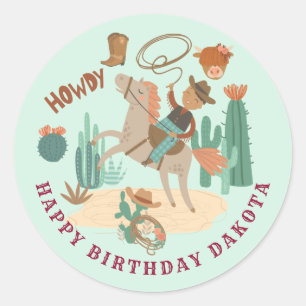 Cowboy Birthday Party Runder Aufkleber