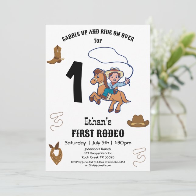 CowBoy Birthday Rodeo Party Einladung (Stehend Vorderseite)