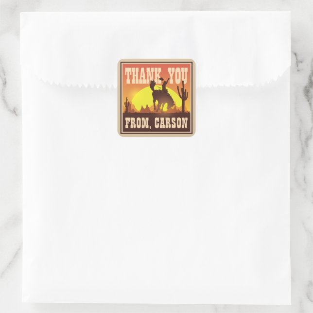 Cowboy Birthday Rodeo, Wild West Danke, dass Sie f Quadratischer Aufkleber (Tasche)