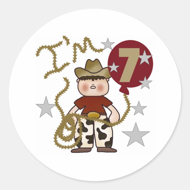 Cowboy Birthday Runder Aufkleber (Vorderseite)
