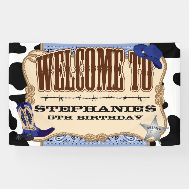 Cowboy, blauer Geburtstag, Willkommen Banner (Horizontal)