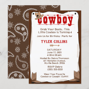 Cowboy Boot and Casquette Birthday Invitation