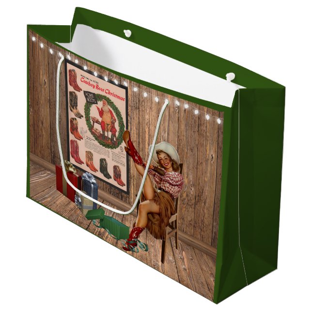Cowboy Boot Christmas Große Geschenktüte (Vorderseite Schrägansicht)