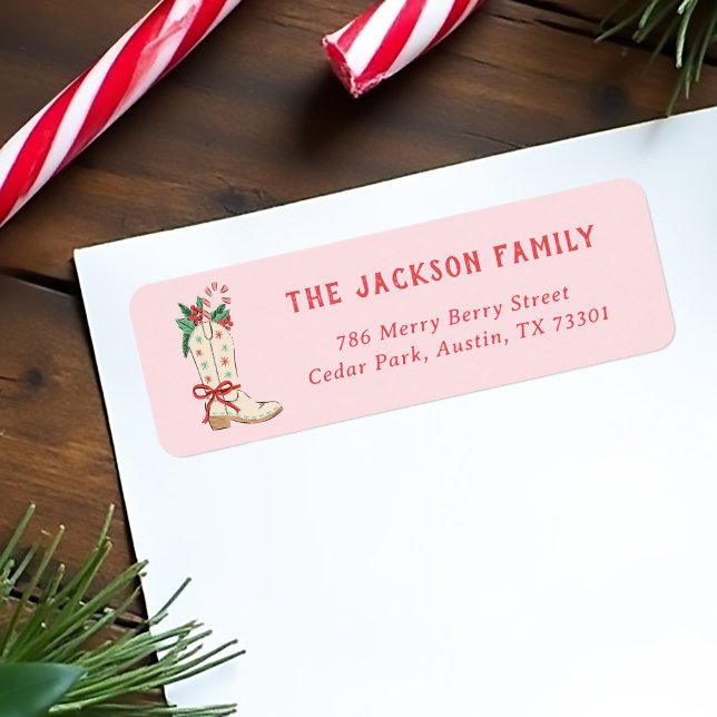 Cowboy Boot Country Christmas Return Address (country Christmas address labels with cowboy boot illustration)