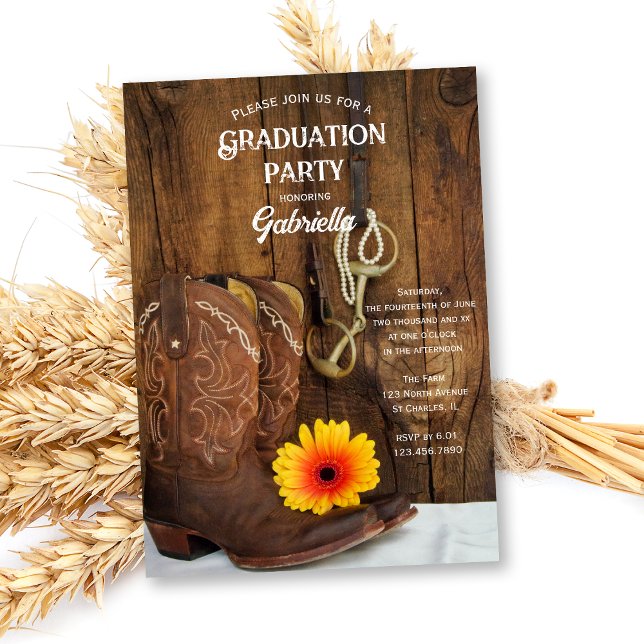 Cowboy Boot Daisy Country Western Graduation Party Einladung (Von Creator hochgeladen)