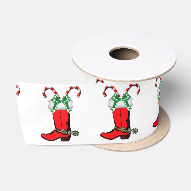 Cowboy Boot mit Candy Canes Satinband (Spule)
