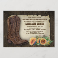 Cowboy Boot Sonnenblumen Probe Abendessen Einladun