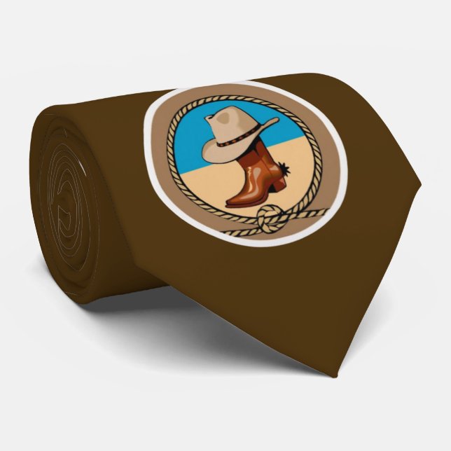 Cowboy Boot und Hat Krawatte braun blau (Gerollt)