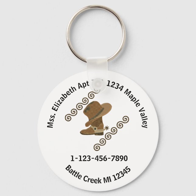 Cowboy Boot und Hat Off Zuhause Contact Info Schlü Schlüsselanhänger (Vorderseite)