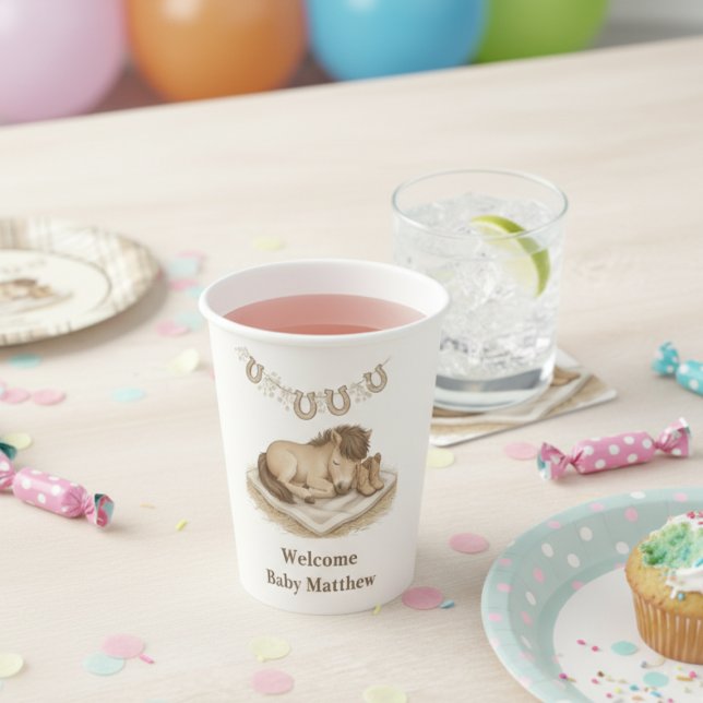 Cowboy Boots and Foal Baby Shower Pappbecher (Cowboy boots and foal baby shower paper cup)