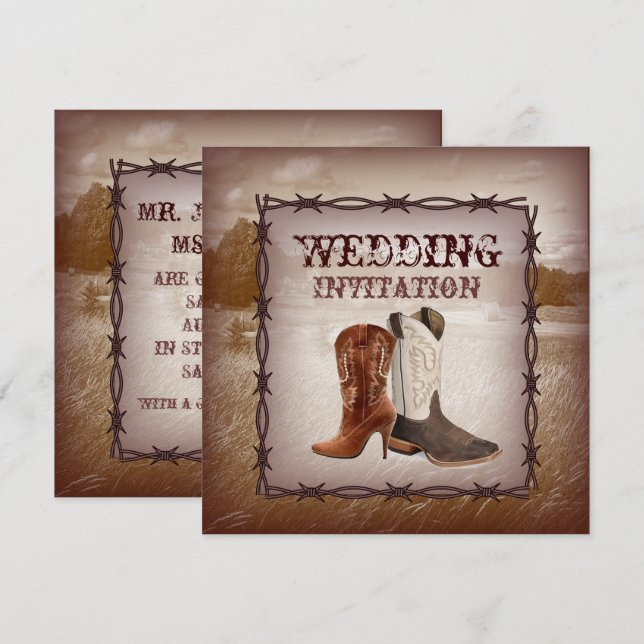 Cowboy Boots Country Western Einladung Hochzeit (Vorne/Hinten)