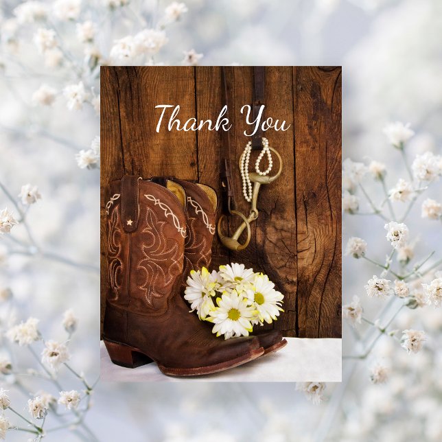 Cowboy Boots, Daisies Horse Bit Wedding Danke Postkarte (Von Creator hochgeladen)