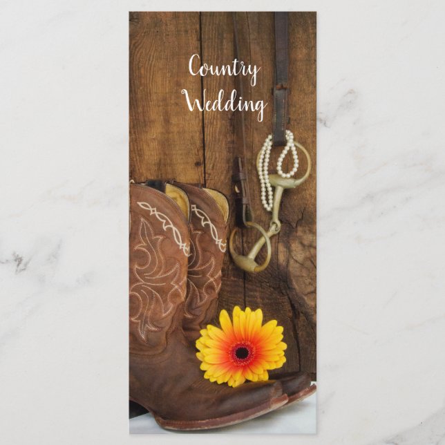 Cowboy Boots, Daisy et Horse Bit Wedding Programme (Devant)