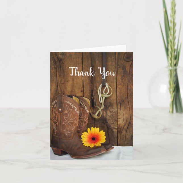 Cowboy Boots, Daisy, Horse Bit Western Vielen Dank Dankeskarte (Vorderseite)