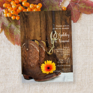 Cowboy Boots, Daisy und Horse Bit Western Hochzeit Einladung