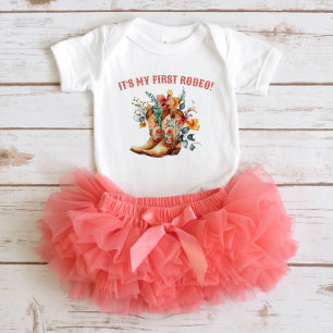 Cowboy Boots First Rodeo Birthday Baby Bodysuit Strampler