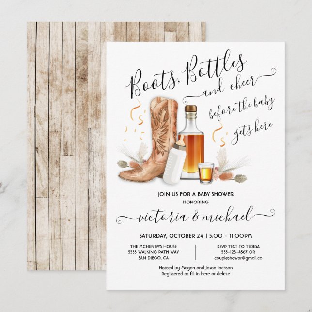 Cowboy Boots Flaschen Babydusche Einladung (Vorne/Hinten)
