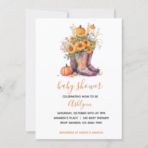 Cowboy Boots Floral Pumpkin Fall Baby Dusche Einladung