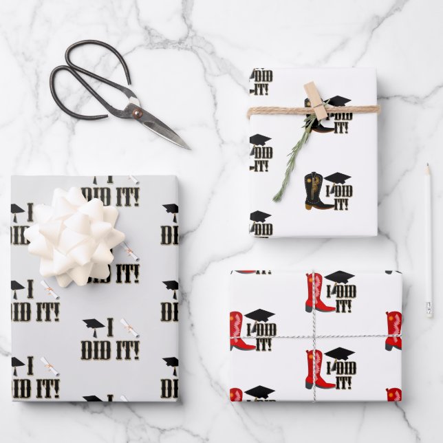 Cowboy Boots Grad Cap und Diploma Abschluss Geschenkpapier Set (Vorderseite)