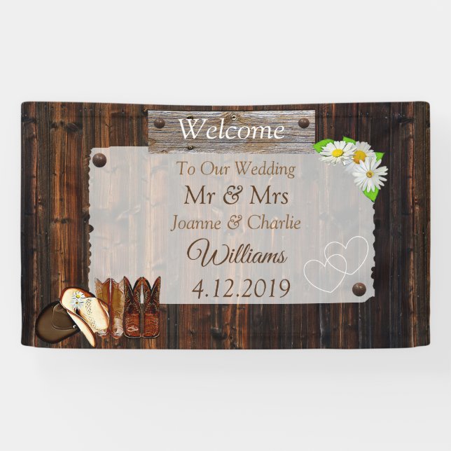 Cowboy Boots, Hats und Daisies Wedding Banner (Horizontal)