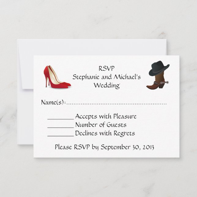 Cowboy Boots High Heels Schuhe Hochzeit RSVP Karte (Vorderseite)