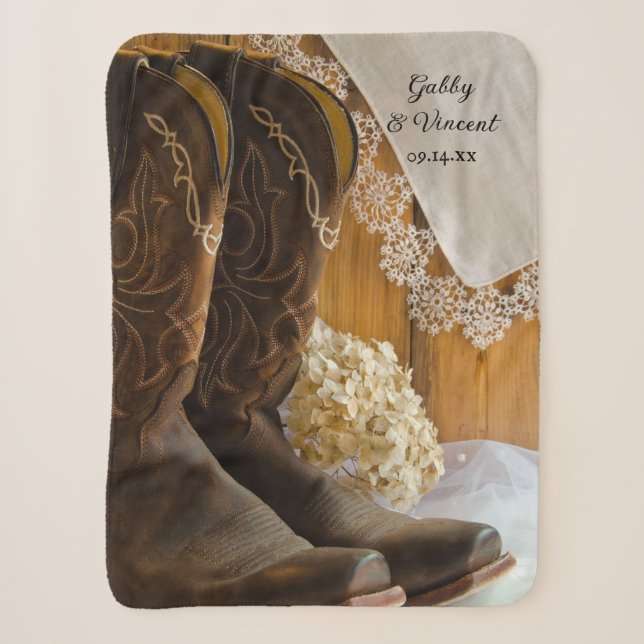 Cowboy Boots Lace Country Barn Wedding Keepake Sherpadecke (Vorderseite)